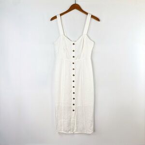 Good American White Leopard Satin Square Neck Midi Dress